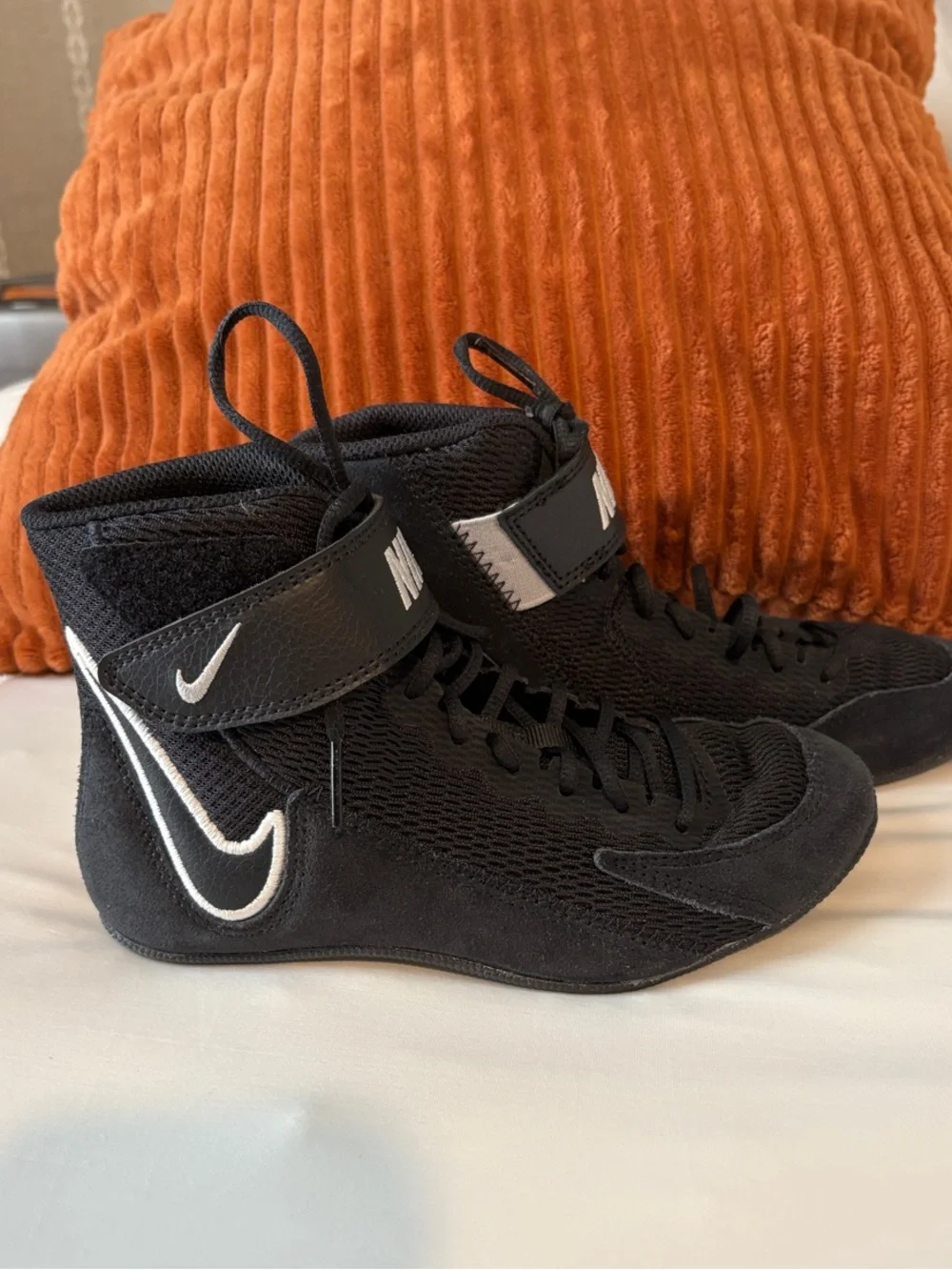 Nike Black High-Top Wrestling/Training Boots with White Swoosh Detail